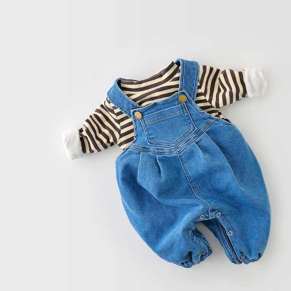 Men's And Women's Baby Soft Stretch And Velvet Thick Denim Overalls