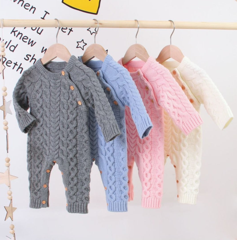 Baby Long-sleeved Romper Knit Solid Color Autumn Winter Baby Romper