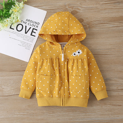 Baby Long-sleeved Bodysuit and Hooded Sweater Floral Polkadot Autumn Winter Babt Toddler Children's Suit