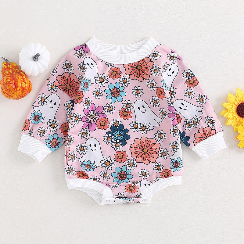 AliExpress New Autumn Halloween Baby Jumpsuit Flower Ghost Long-sleeve Jumpsuit Children's Jump Suit