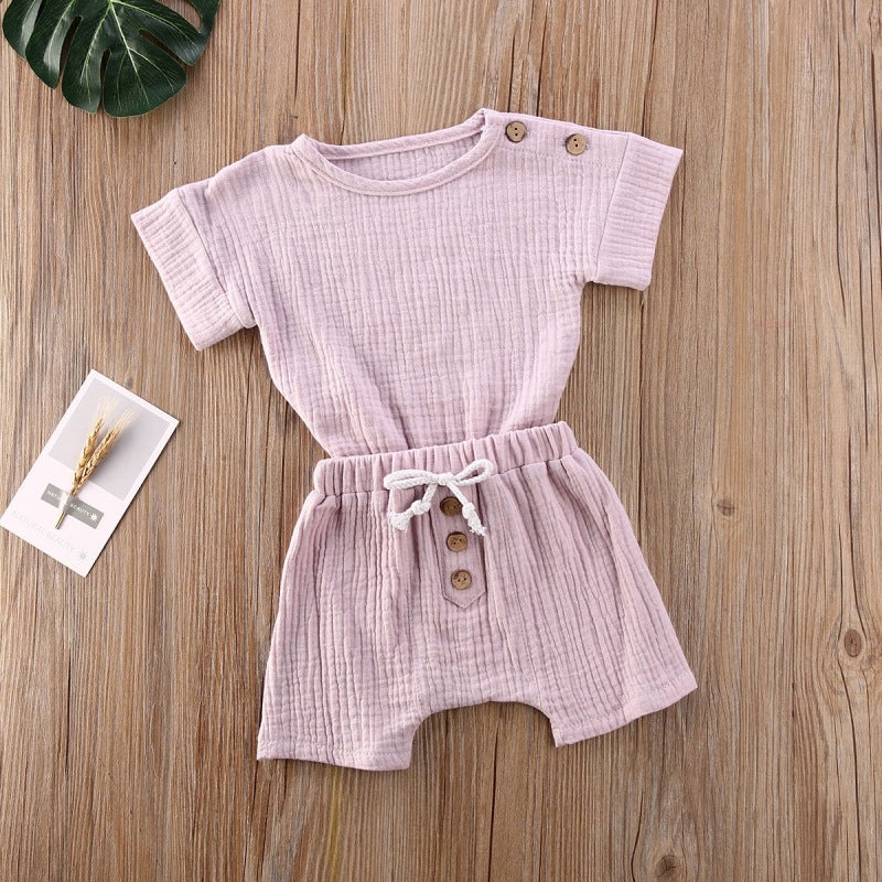 Baby Short Sleeve Shorts Gauze Casual Homewear