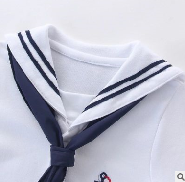 Summer Cotton Baby Short-sleeved Triangle Navy Sailor Style Jumpsuit