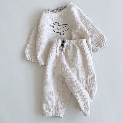 2-piece Set Baby Cute Cartoon Little Duck Blouse and Pants Cotton Gauze