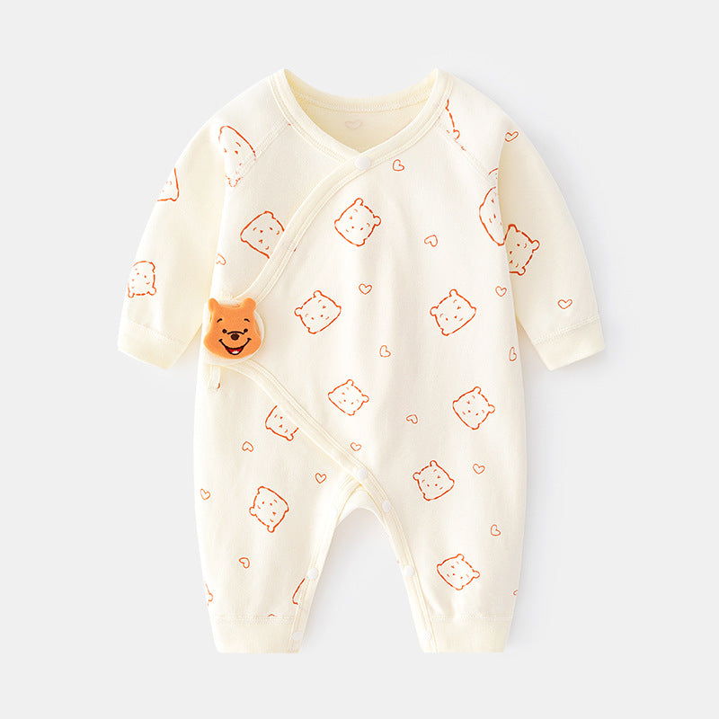 Newborn Jumpsuit Baby Boneless Romper Autumn And Winter Pure Cotton Newborn Gown Romper Velcro Baby Clothes