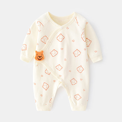 Newborn Jumpsuit Baby Boneless Romper Autumn And Winter Pure Cotton Newborn Gown Romper Velcro Baby Clothes