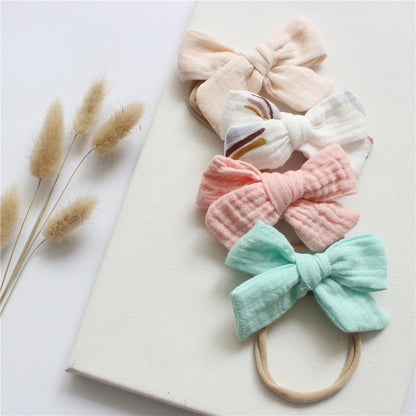 4-piece Set Baby Bow Headband Cotton Gauze