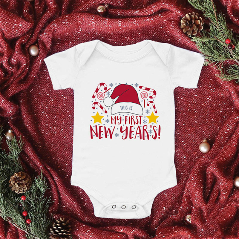 Baby Santa Print Triangle Short Sleeve Romper