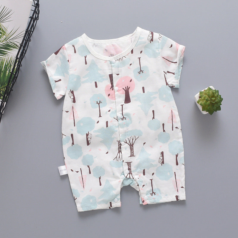 Children''s thin closed Romper baby cotton gauze creeper half sleeve Jumpsuit baby clothes