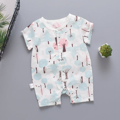 Children''s thin closed Romper baby cotton gauze creeper half sleeve Jumpsuit baby clothes