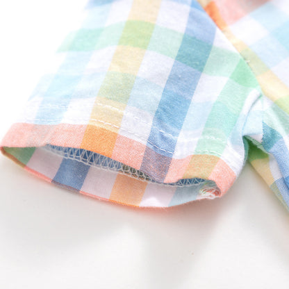 Summer Children's Shorts Baby Romper Plaid Shirt