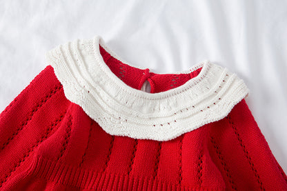 Infant Knitted Jumpsuit Female Baby Doll Collar Long-sleeved Cotton Romper