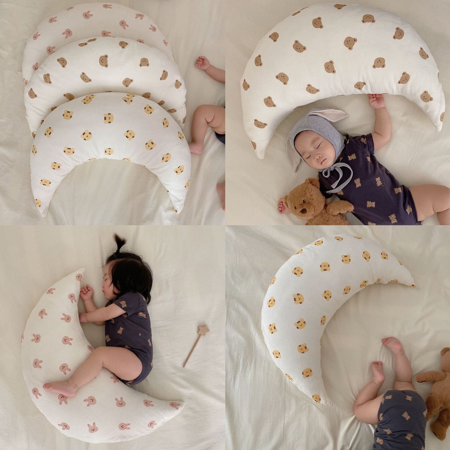 Simple Printed Cartoon Baby Sleeping Crescent Pillow