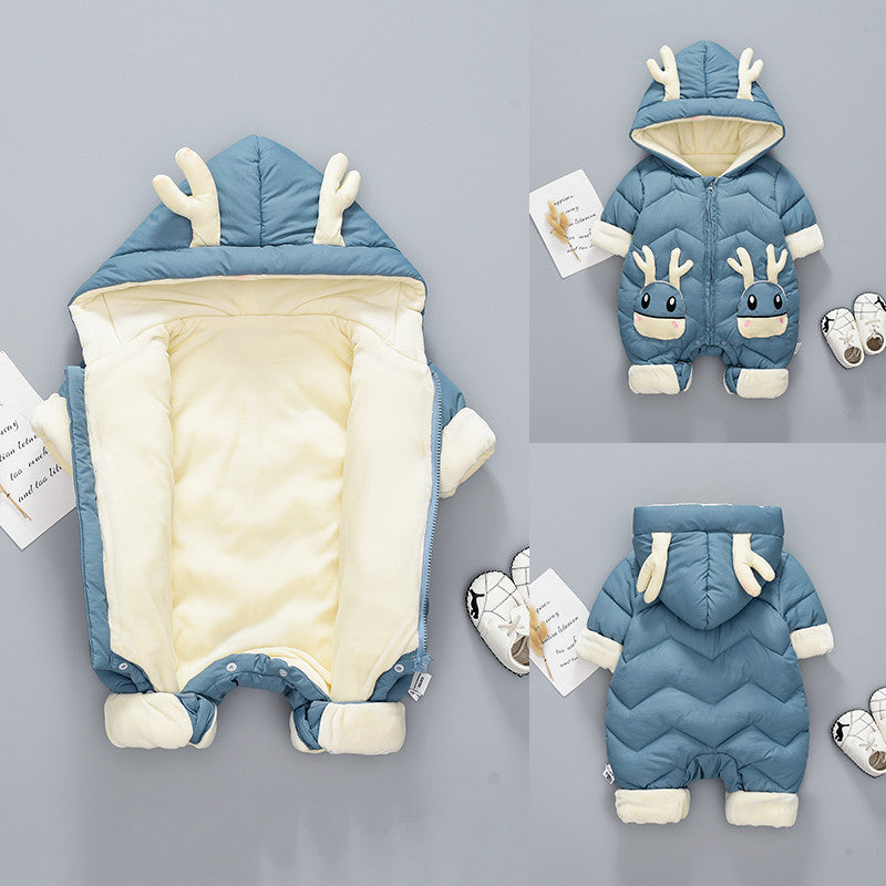 Baby Winter Snowsuit Plus Velvet Thick Baby Boys Jumpsuit 0-3 Years Newborn Romper Girl Clothes Overalls Toddler Coat