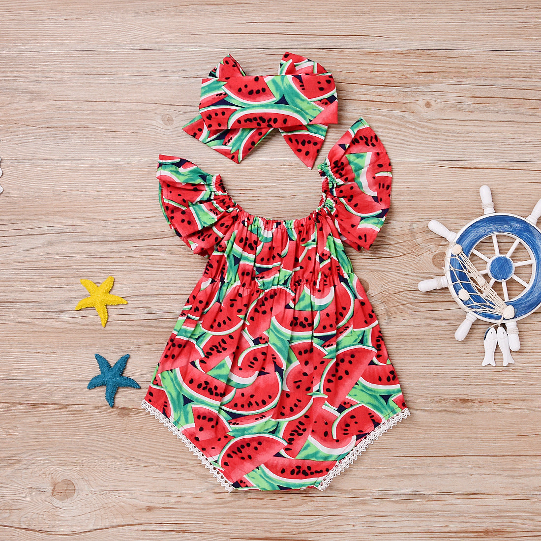 Watermelon Romper Set Red Watermelon Printed Lace Baby Climbing Suit