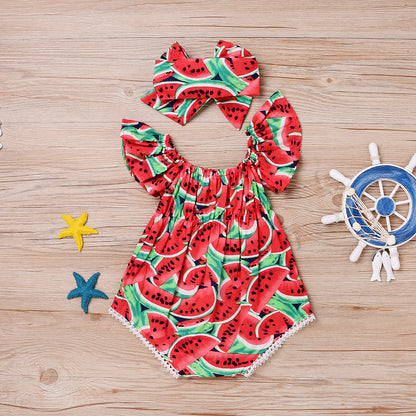 Watermelon Romper Set Red Watermelon Printed Lace Baby Climbing Suit