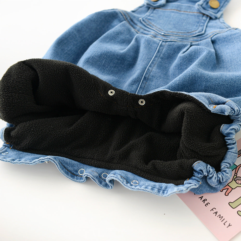 Men's And Women's Baby Soft Stretch And Velvet Thick Denim Overalls