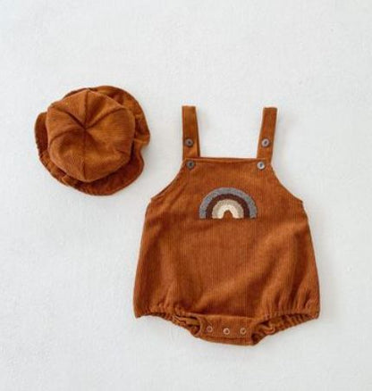 Boys and Girls Baby Corduroy Rainbow Sling Romper Bag Clothes