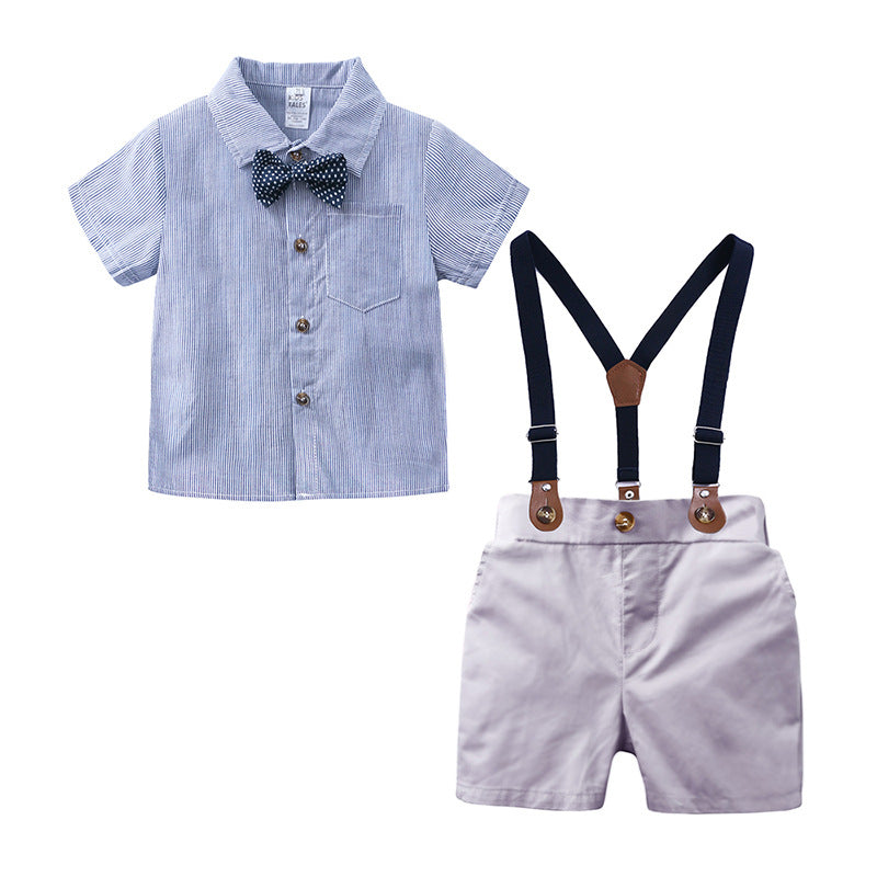 Baby Boy Cotton Gentleman Romper Shirt and Shorts Bow Tie Suspenders Suit