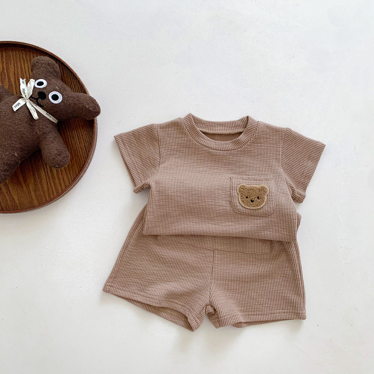 Baby Summer Simple Bear Short Sleeve Shorts Suit Baby Two-piece Suit