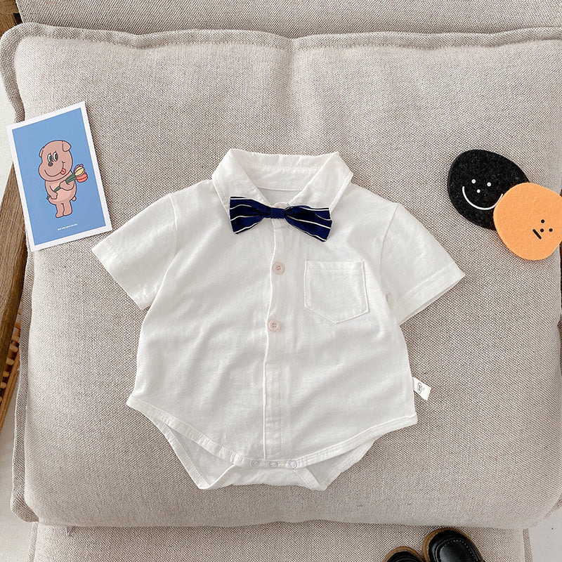 Newborn Short-sleeved Romper Boy  Western Style Gentleman Clothes Baby