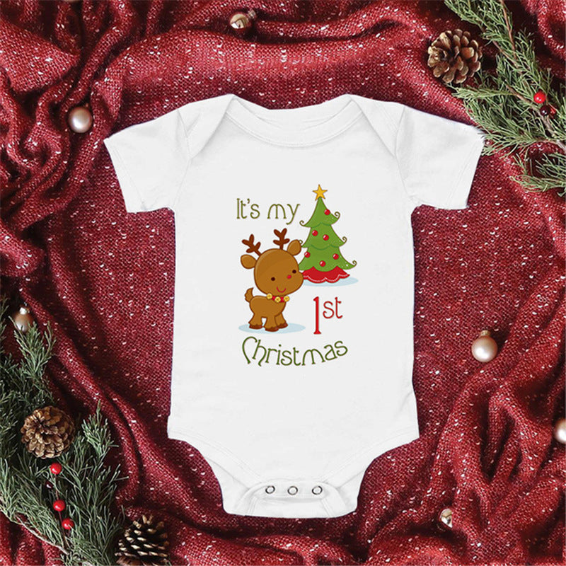 Baby Santa Print Triangle Short Sleeve Romper