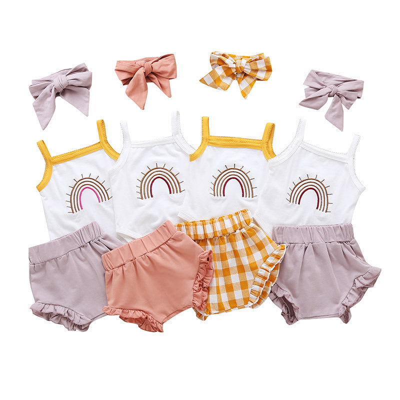 Baby Romper Three-piece Fashion Plaid Pants