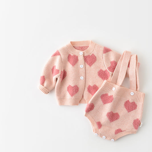 Spring Autumn Infant Baby Girls Knit Long Sleeve Loving Heart Coat Rompers