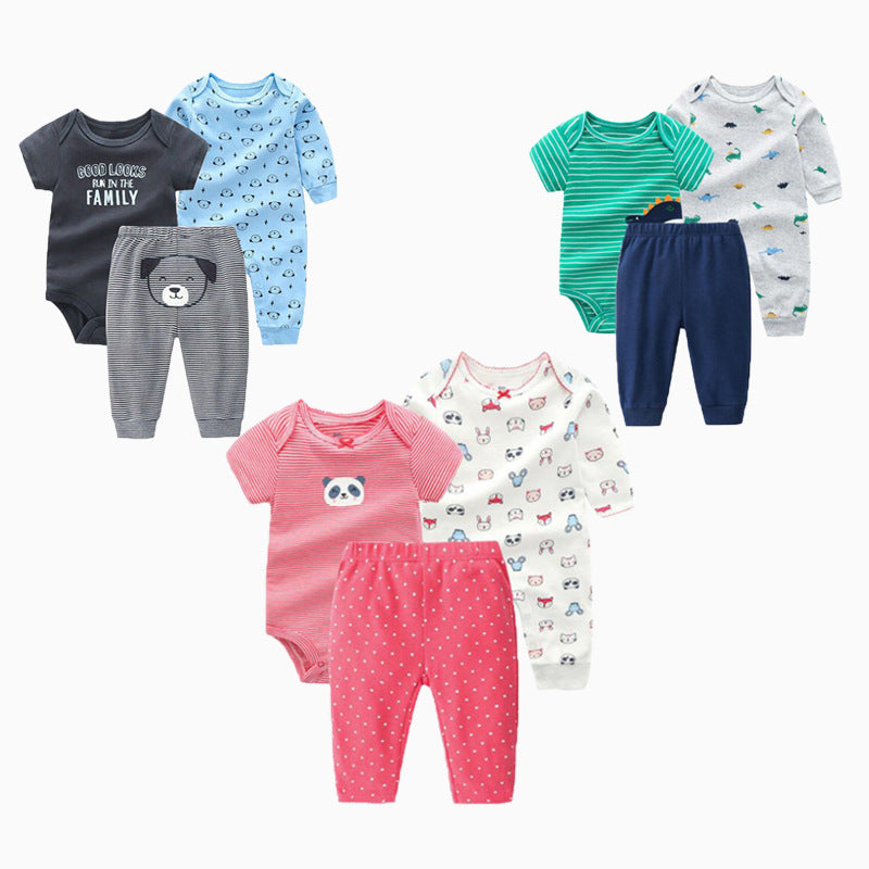 Baby Clothes Set Boy Girl Onesie + Long Sleeve Romper + Pants