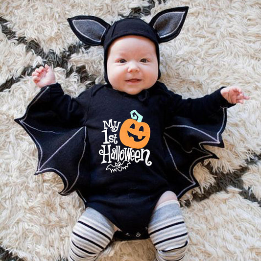 New Baby Halloween Long-sleeved Jumpsuit Pumpkin Letter Halloween Baby Jumpsuits Triangle Rompers