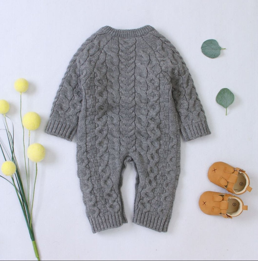 Baby Long-sleeved Romper Knit Solid Color Autumn Winter Baby Romper