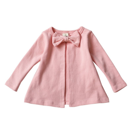 Soft Cotton Top Casual Round Neck Bow Coat