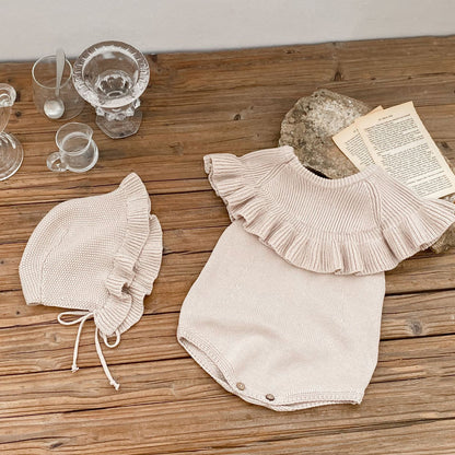 Baby Knitted Ruffled Sleeveless Romper Hat