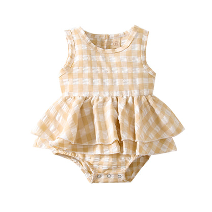 Summer Baby Girl Sleeveless Plaid Baby's Gown