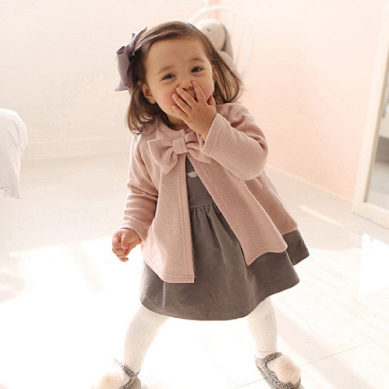 Soft Cotton Top Casual Round Neck Bow Coat