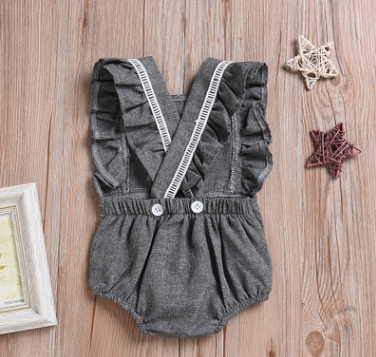 Linen Back Buckle Baby Rompers