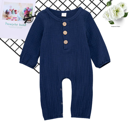 Baby Long-sleeved One-piece Cotton And Linen Romper