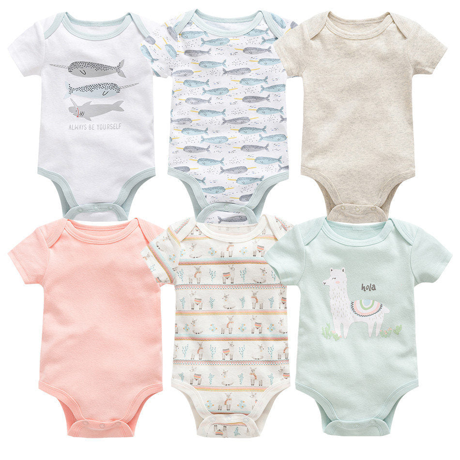 6-piece Set Baby Bodysuit Short Sleeve Onesie Boy Girl Baby Clothes