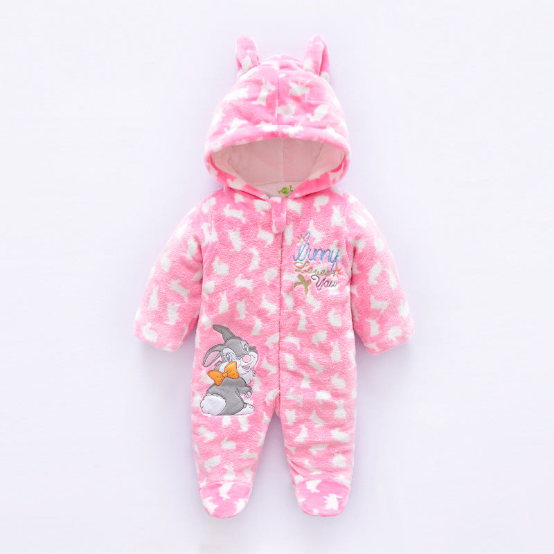 Winter jumpsuit velvet hooded baby clothing