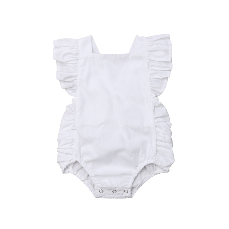 Ruffled solid color sleeveless backless baby jumpsuit