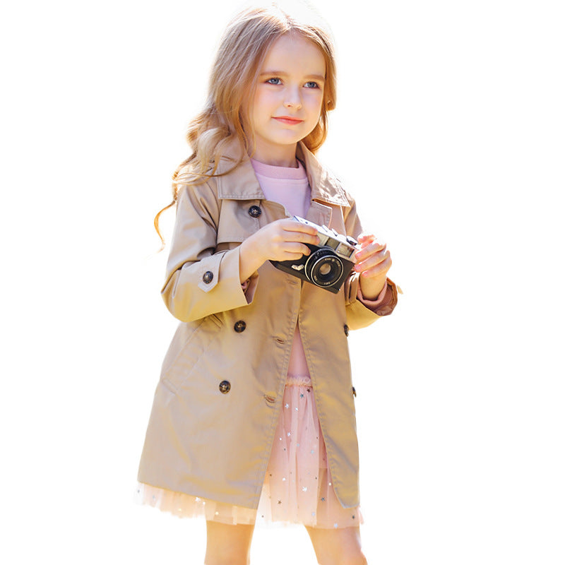 British Style Fashionable Mid-length Girls' Trench Coat