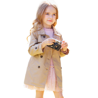 British Style Fashionable Mid-length Girls' Trench Coat