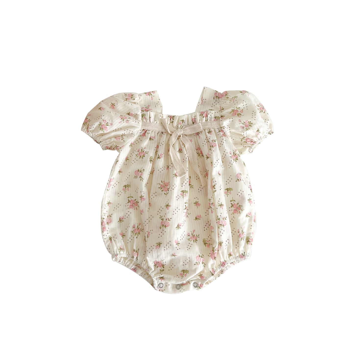 Bow Knot Baby Girl Puff Sleeve Romper