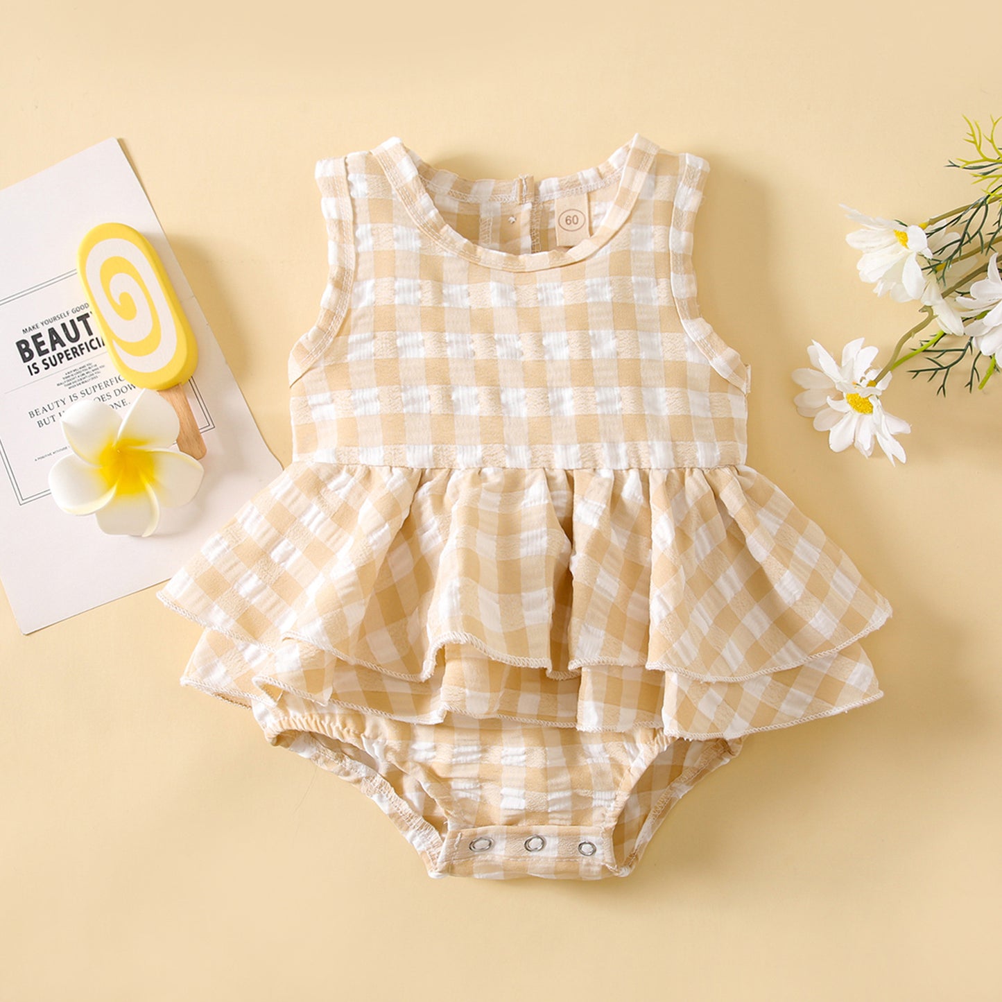 Summer Baby Girl Sleeveless Plaid Baby's Gown