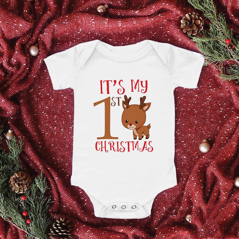 Baby Santa Print Triangle Short Sleeve Romper