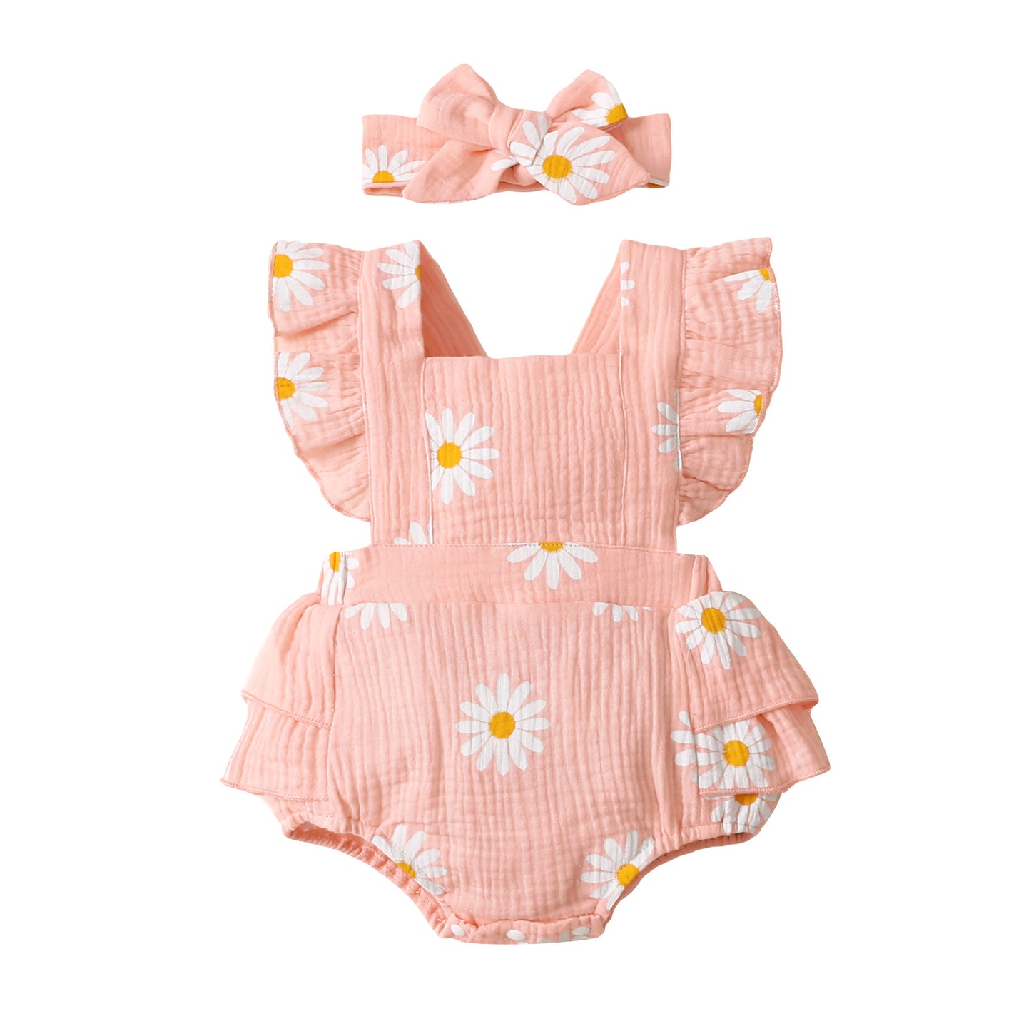 Sleeveless Flower Print Baby Girl Triangle Rompers