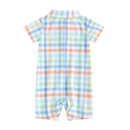 Summer Children's Shorts Baby Romper Plaid Shirt