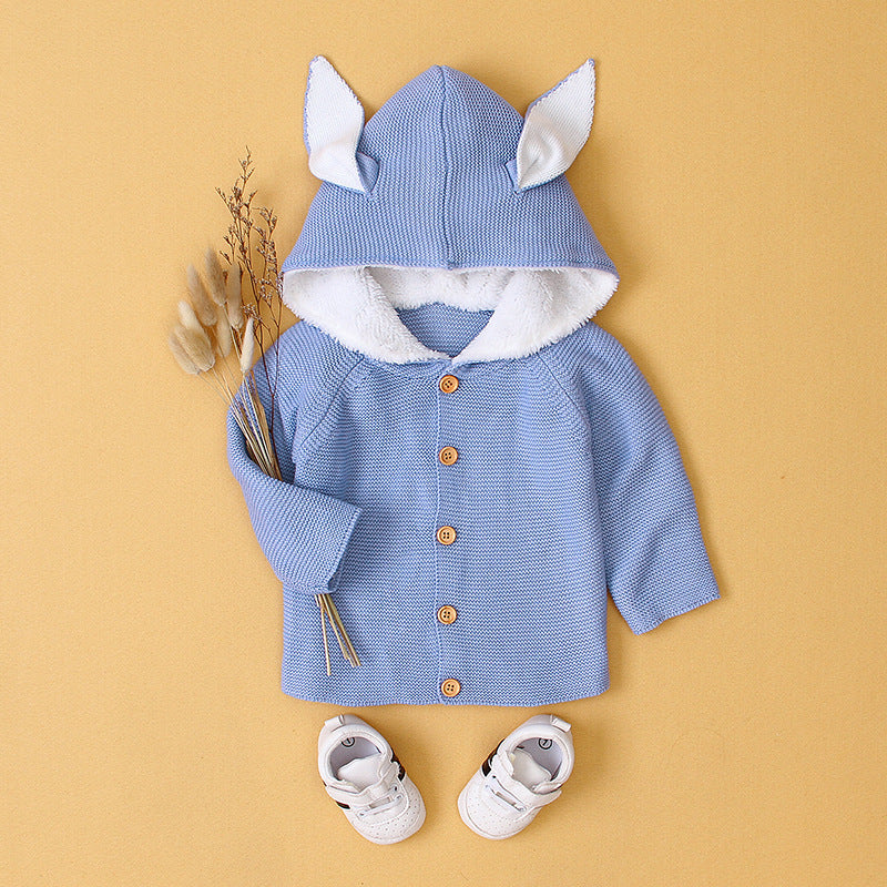 Girl's Coat Rabbit Ear Long Sleeve Baby Solid Cardigan