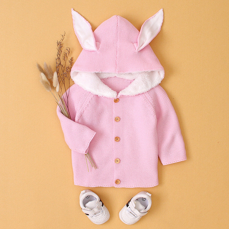 Girl's Coat Rabbit Ear Long Sleeve Baby Solid Cardigan