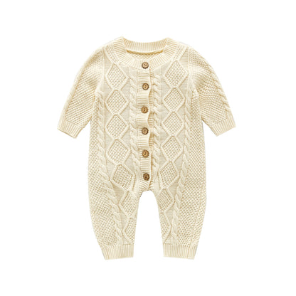 Baby Knitted Cotton and Wool Romper Long Sleeve Bodysuit Boy Girl Autumn Winter Jumpsuit