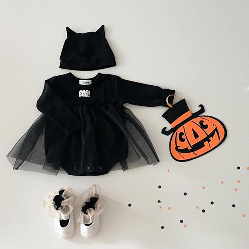 Korean Style Long Sleeve Baby Crawling Suit Jumpsuit Halloween Little Ghost Print Crawling Suit Butt Wrap Clothes